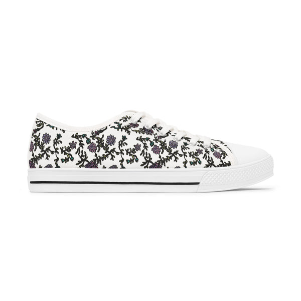 White Purple Floral Women's Sneakers, Floral Print Best Women's Low Top Canvas Sneakers (US Size: 5.5-12)