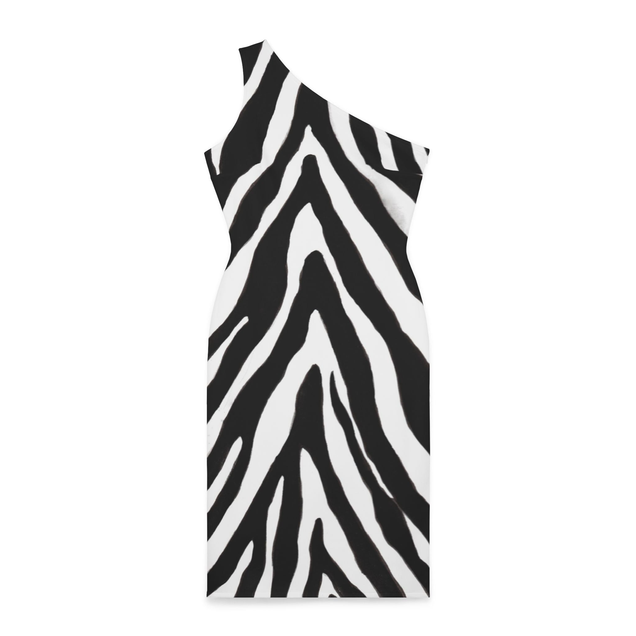 Zebra Pattern Women's Shoulder Dress, White and Black Best Knee-Length Fitted Stretchy Designer Animal Print Off-The-Shoulder Sleeveless Dress &nbsp;- Made in USA (US Size: XS-XL)