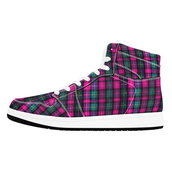 Pink Plaid Sneakers For Men/ Women, Pink Plaid Print Best Designer Unisex Women's or Men's High Top Casual Streetwear Sneakers (Men's US Size: 4-12) (Women's US Size: 5-13)