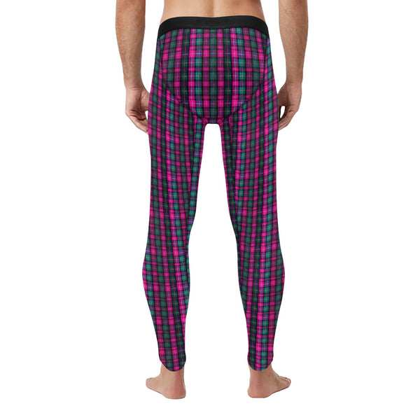 Pink Plaid Print Meggings, Best Designer Pink Plaid Men's Compression Tights For Men (Size: S-2XL) Meggings Men's Workout Gym Tights Leggings, Men's Compression Tights Pants