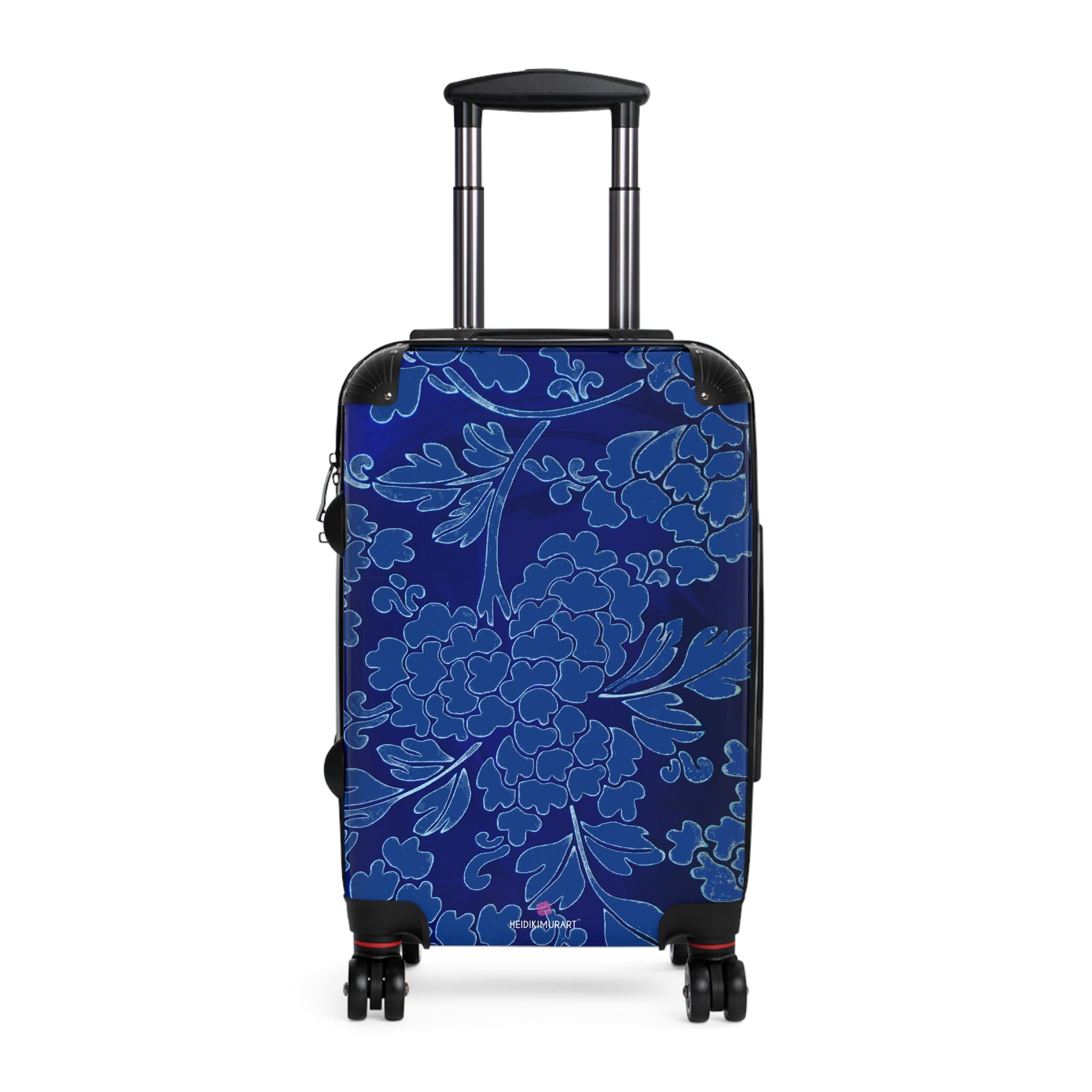 Royal Blue Floral Print Suitcase, Abstract Oriental Style Floral Print Designer Suitcase Luggage (Small, Medium, Large) Unique Cute Spacious Versatile and Lightweight Carry-On or Checked In Suitcase, Best Personal Superior Designer Adult's Travel Bag Custom Luggage - Gift For Him or Her - Printed in&nbsp; Canada