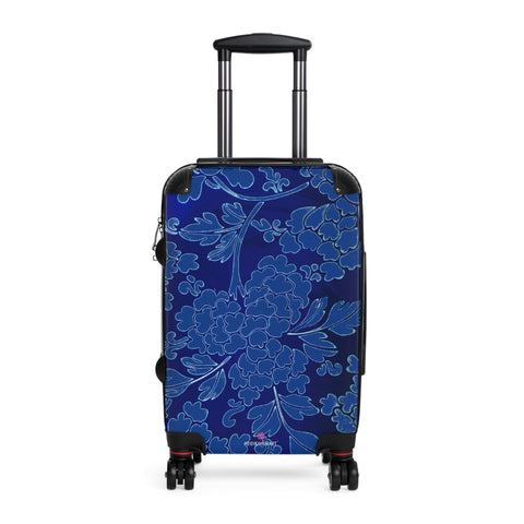 Royal Blue Floral Print Suitcase, Abstract Oriental Style Floral Print Designer Suitcase Luggage (Small, Medium, Large) Unique Cute Spacious Versatile and Lightweight Carry-On or Checked In Suitcase, Best Personal Superior Designer Adult's Travel Bag Custom Luggage - Gift For Him or Her - Printed in&nbsp; Canada