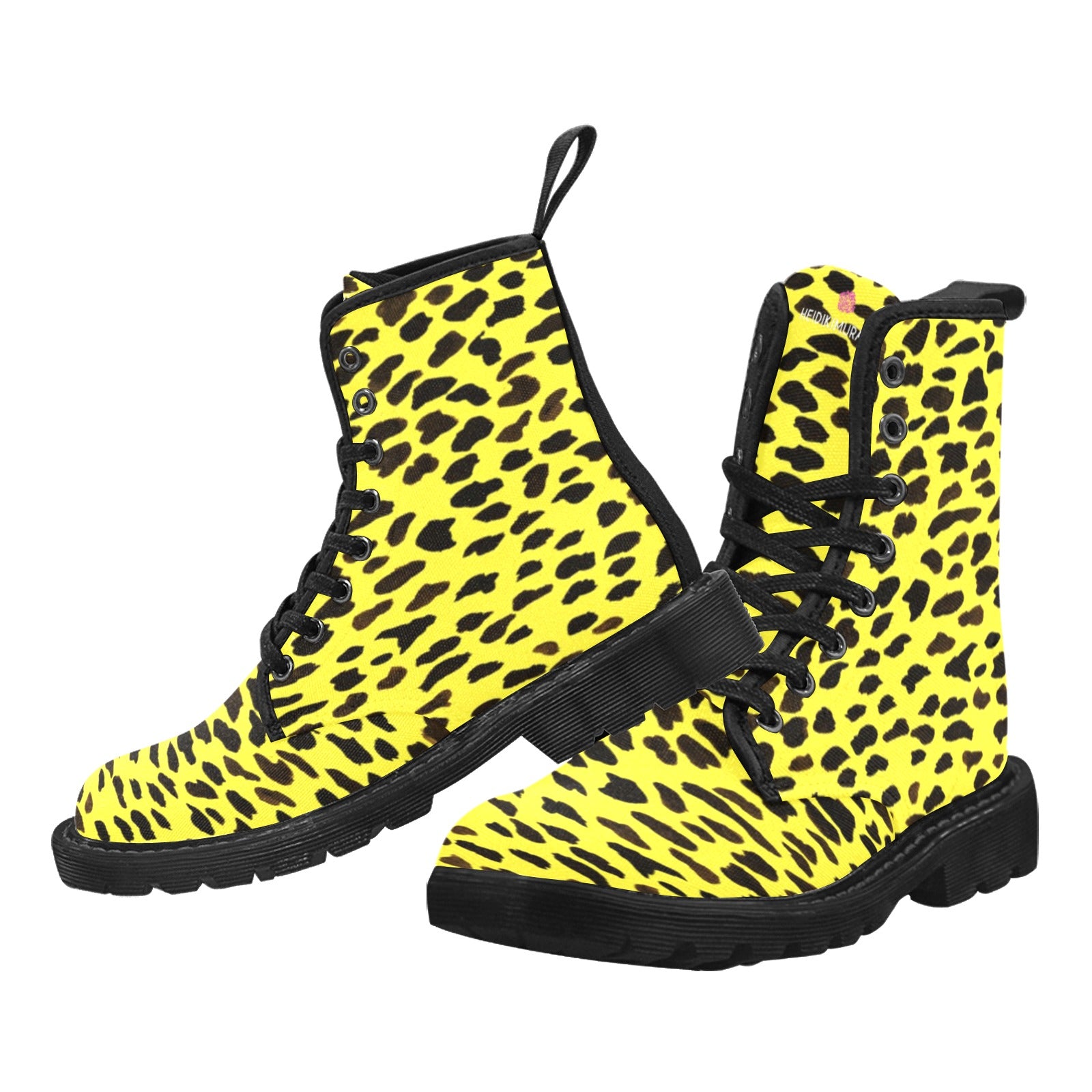 Yellow Cheetah Print Men Hiker Boots, Yellow and Brown Animal Print Combat Work Hunting Boots, Anti Heat + Moisture Designer Men's Winter Boots Laced Up Best Hiking Shoes (US Size: 7-10.5)&nbsp;Yellow Cheetah Men's Boots | Best Hiking Winter Boots Laced Up Shoes For Men | Cheetah Canvas Boots | Cheetah Print Boots | Mens Work Boots