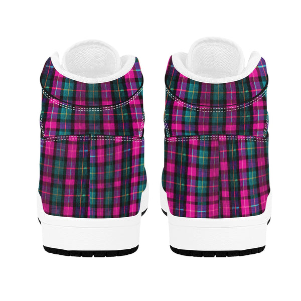 Pink Plaid Sneakers For Men/ Women, Pink Plaid Print Best Designer Unisex Women's or Men's High Top Casual Streetwear Sneakers (Men's US Size: 4-12) (Women's US Size: 5-13)