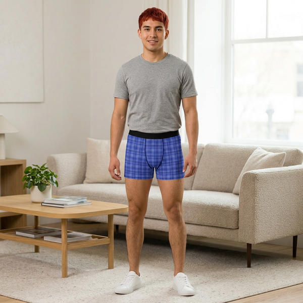 Blue Plaid Boxer Briefs — Men's Comfortable Underwear