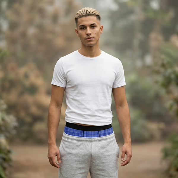 Blue Plaid Boxer Briefs — Men's Comfortable Underwear
