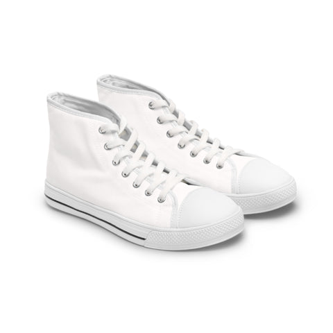 White Color Ladies' High Tops, Solid White Color Best Quality Women's High Top Fashion Laced-up Designer Canvas Sneakers Tennis Shoes (US Size: 5.5-12)