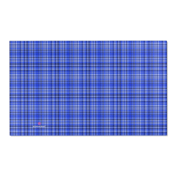 Blue Plaid Print Indoor Carpet, Solid Color Area Rugs
