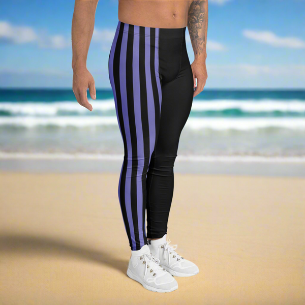Purple Black Striped Meggings, Best Men's Leggings