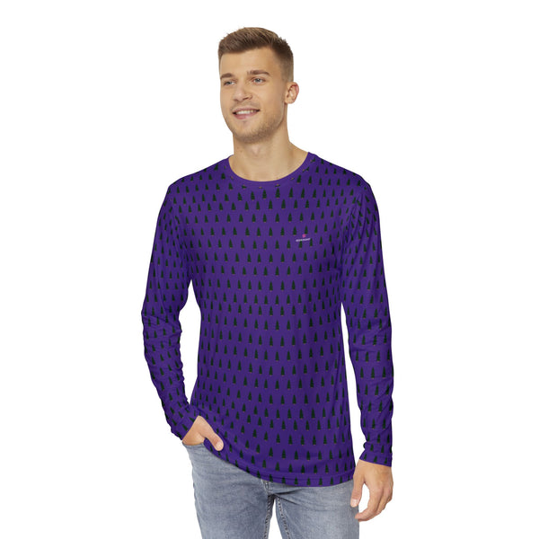 Purple Christmas Tree Men's Long Sleeves, Best Men's Long Sleeve Shirt (AOP) - Made in USA