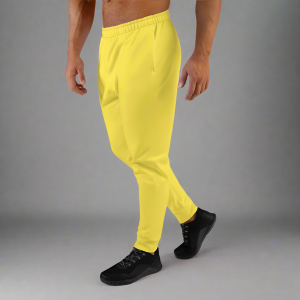 Lemon Yellow Bright Men's Joggers, Colorful Yellow Solid Color Best Designer Sweatpants For Men-Made in EU/MX