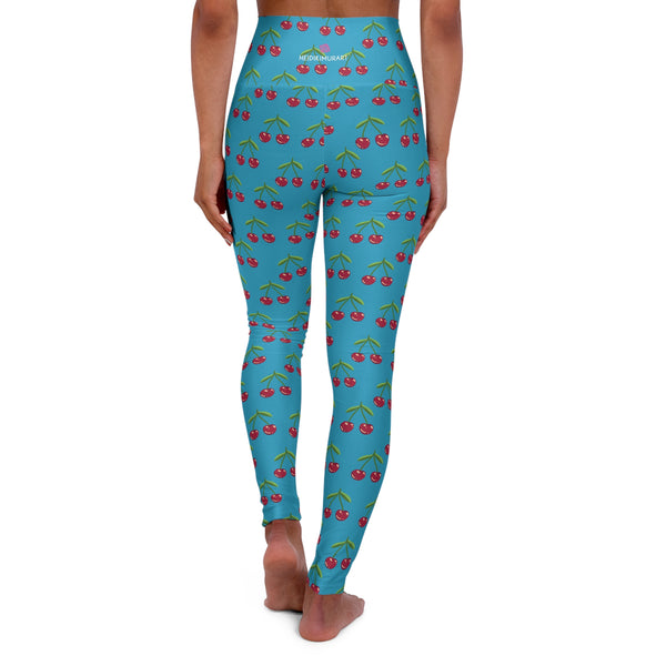 Blue Cherries  Women's Tights, High Waisted Yoga Leggings