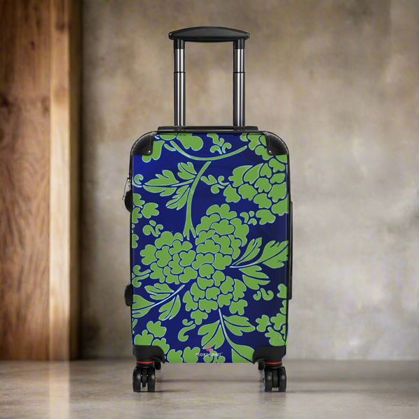 Green Blue Floral Print Suitcase, Abstract Oriental Style Floral Print Designer Suitcases, Travel Bag Suitcases (Small, Medium, Large)
