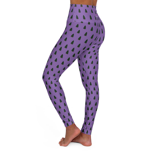 Purple Christmas Tree Yoga Tights, High Waisted Women's Yoga Leggings