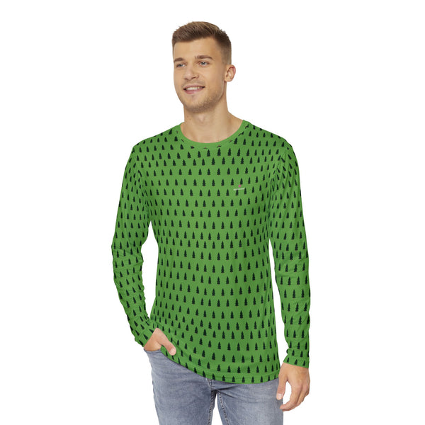 Green Christmas Tree Men's Long Sleeves, Best Men's Long Sleeve Shirt (AOP) - Made in USA