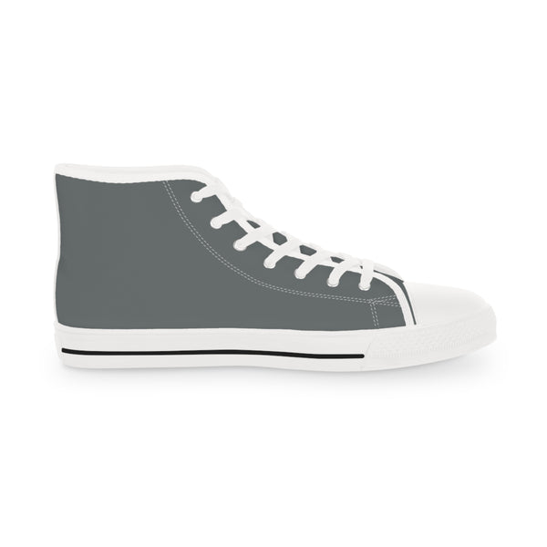 Grey Color Men's High Tops, Modern Minimalist Solid Grey Color Best Men's High Top Laced Up Black or White Style Breathable Fashion Canvas Sneakers Tennis Athletic Style Shoes For Men (US Size: 5-14)