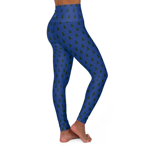 Blue Christmas Tree Yoga Tights, High Waisted Women's Yoga Leggings