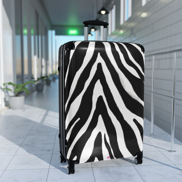 Black Zebra Stripes Print Suitcases, Animal Print Designer Suitcase Luggage (Small, Medium, Large)&nbsp;Unique Cute Spacious Versatile and Lightweight Carry-On or Checked In Suitcase, Best&nbsp;Personal Superior Designer Adult's Travel Bag Custom Luggage - Gift For Him or Her -&nbsp;Printed in USA/ UK