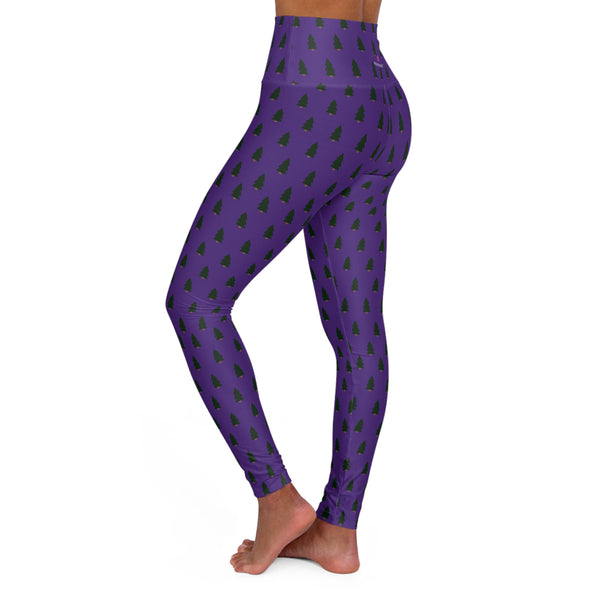 Purple Christmas Tree Yoga Tights, Best High Waisted Women's Yoga Leggings