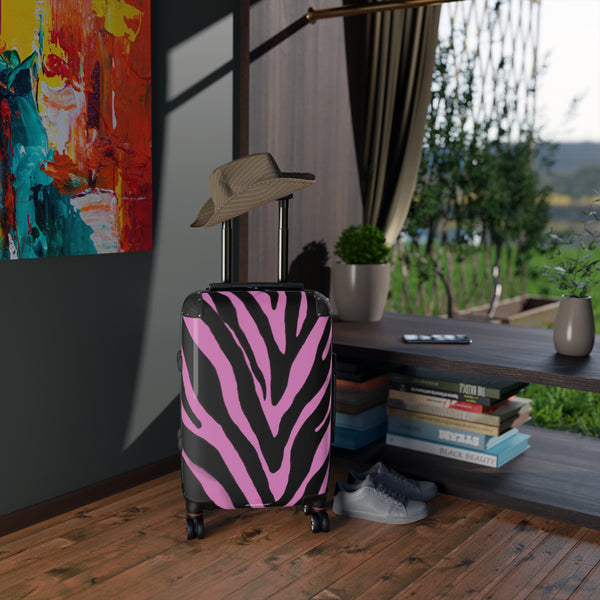 Light Pink Zebra Print Suitcases, Animal Print Best Suitcases, Travel Bag Suitcases (Small, Medium, Large)