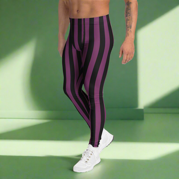 Purple Black Striped Meggings, Best Men's Leggings