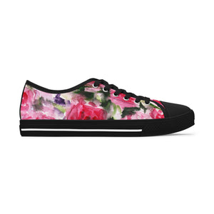 Pink Rose Floral Women's Sneakers, Floral Print Women's Low Top Sneakers Tennis Shoes, Canvas Fashion Sneakers With Durable Rubber Outsoles and Shock-Absorbing Layer and Memory Foam Insoles&nbsp;(US Size: 5.5-12)