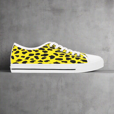 Yellow Cow Print Sneakers, Cow Animal Print Modern Basic Essential Women's Low Top Sneakers Tennis Shoes, Canvas Fashion Sneakers With Durable Rubber Outsoles and Shock-Absorbing Layer and Memory Foam Insoles&nbsp;(US Size: 5.5-12)