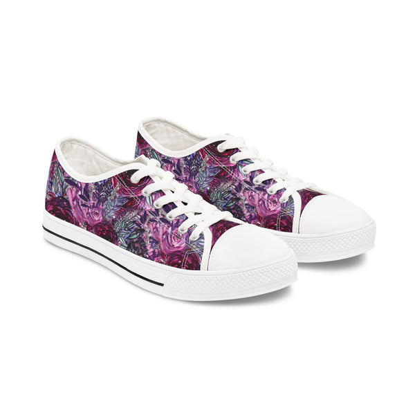 Purple Rose Floral Women's Sneakers, Floral Print Women's Low Top Sneakers Tennis Shoes, Canvas Fashion Sneakers With Durable Rubber Outsoles and Shock-Absorbing Layer and Memory Foam Insoles&nbsp;(US Size: 5.5-12)