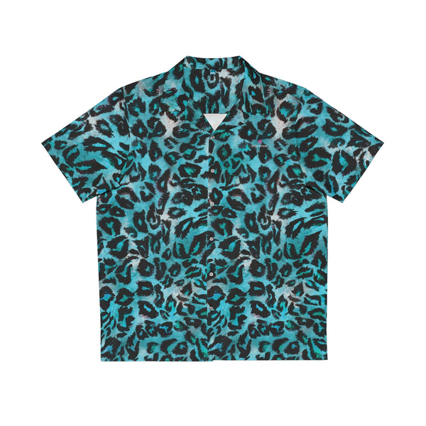 Blue Leopard Print Men's Shirt, Best Men's Hawaiian Shirt