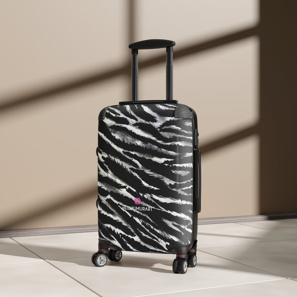 Black Zebra Print Cabin Suitcase, Black and White Zebra Print Travel Bag Suitcases (Small, Medium, Large)