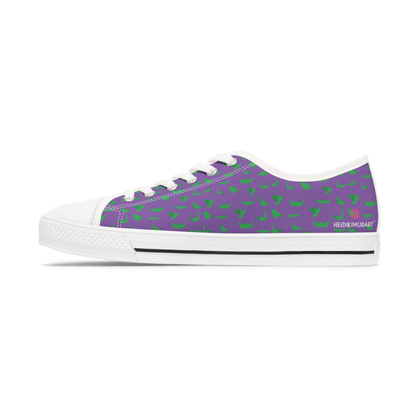 Purple Green Cranes Women's Sneakers, Oriental Style Japanese Crane Print Women's Low Top Sneakers Tennis Shoes, Canvas Fashion Sneakers With Durable Rubber Outsoles and Shock-Absorbing Layer and Memory Foam Insoles&nbsp;(US Size: 5.5-12)