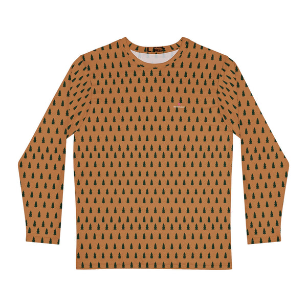 Brown Christmas Tree Men's Long Sleeves, Men's Long Sleeve Shirt (AOP) - Made in USA