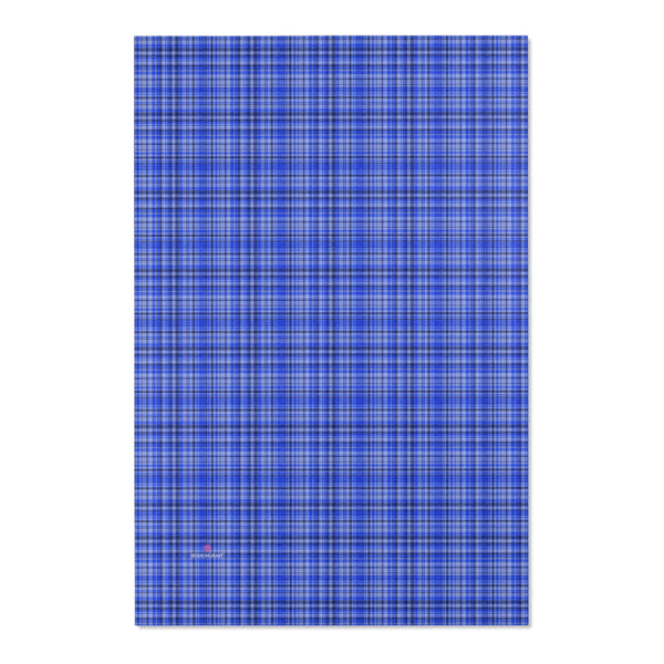 Blue Plaid Print Indoor Carpet, Solid Color Area Rugs