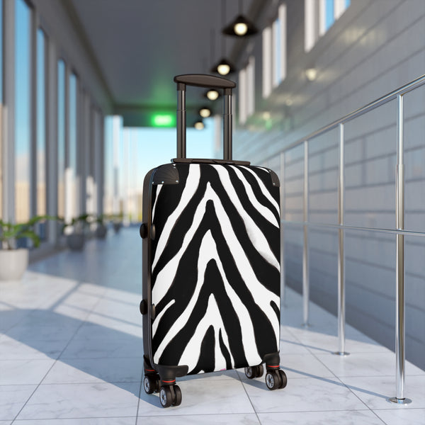 Black Zebra Print Cabin Suitcase, Zebra Striped Animal Print Designer Suitcase Luggage (Small, Medium, Large)