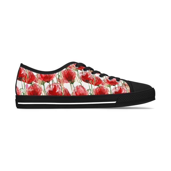 White Red Tulips Women's Sneakers, Floral Print Women's Low Top Sneakers Tennis Shoes, Canvas Fashion Sneakers With Durable Rubber Outsoles and Shock-Absorbing Layer and Memory Foam Insoles&nbsp;(US Size: 5.5-12)