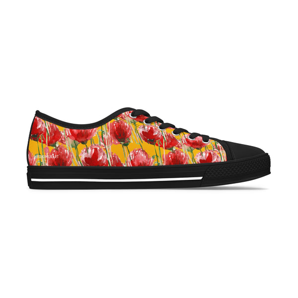 Yellow Red Tulips Women's Sneakers, Floral Print Women's Low Top Sneakers Tennis Shoes, Canvas Fashion Sneakers With Durable Rubber Outsoles and Shock-Absorbing Layer and Memory Foam Insoles&nbsp;(US Size: 5.5-12)