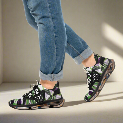 Tropical Leaves Men's Mesh Sneakers, Floral Print Men's Sneakers Best Comfy Men's Mesh Sports Sneakers Shoes (US Size: 5-12)