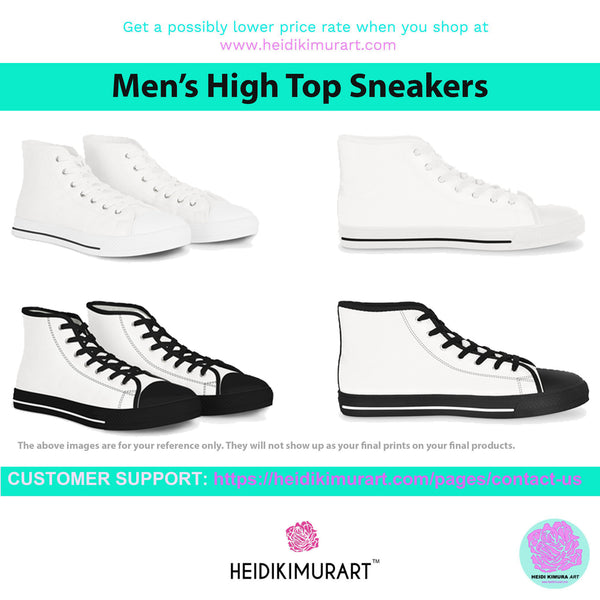 White Solid Color Men's High Tops, Modern Minimalist Best Men's High Top Sneakers (US Size: 5-14)