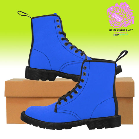 Sky Blue Men's Hiking Boots, Sky Blue Solid Color Print Men's Canvas Winter Bestseller Premium Quality Laced Up Boots Anti Heat + Moisture Designer Men's Winter Boots (US Size: 7-10.5)