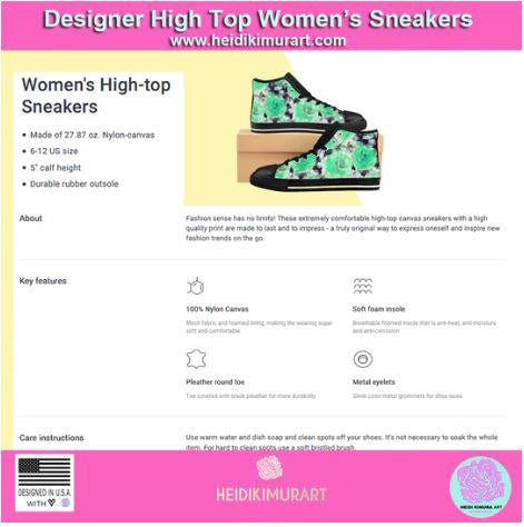 Emerald Green Ladies' High Tops, Solid Green Color Best Women's High Top Sneakers Canvas Tennis Shoes