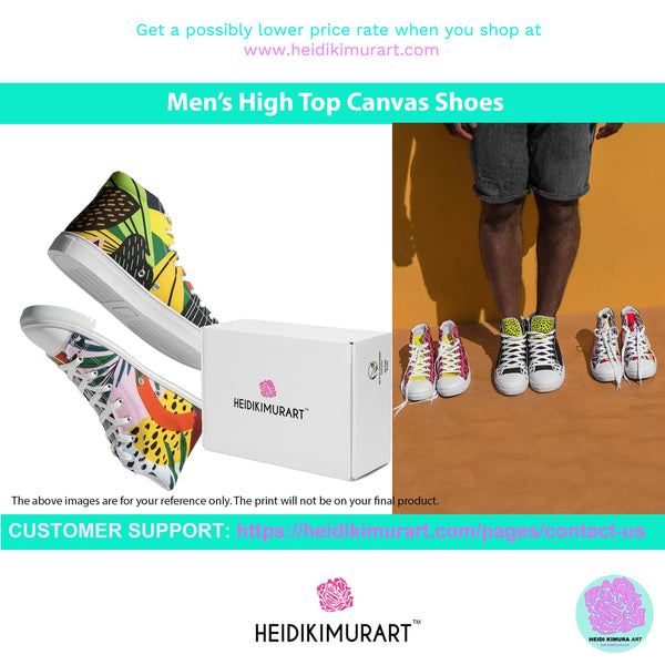 Grey Men's High Top Sneakers, Modern Minimalist Designer Men's High Top Tennis Shoes  (US Size: 5-13)