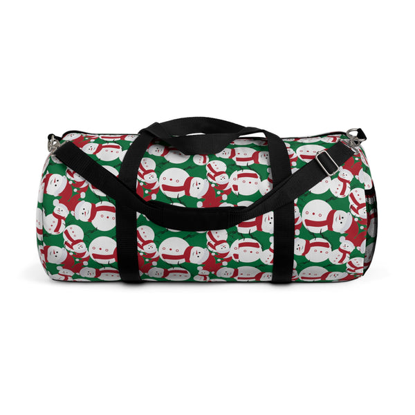 Green Snow Man Duffel Bag, Christmas Snow Man All Day Small Or Large Size Duffel Gym Workout Bag, Made in USA, Small Duffle Bag, Large Duffle Bag, Sports Soft Nylon Duffle Bag Travel Luggage
