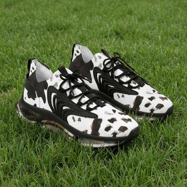 Cow Print Men's Mesh Sneakers, Cow Animal Print Men's Sneakers Best Comfy Men's Mesh Sports Sneakers Shoes (US Size: 5-12)