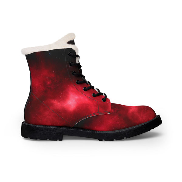Men's Red Galaxy Fur-Lined Leather Boots — Warm Winter Lace-Up