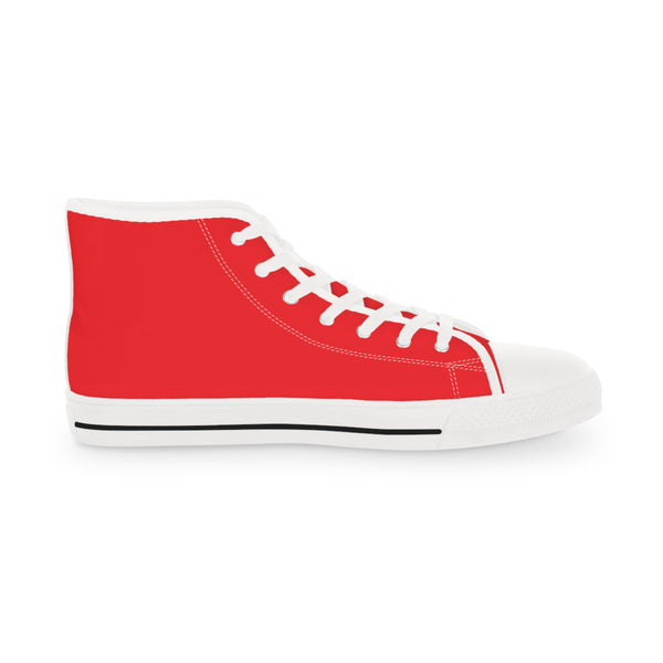 Red Color Men's High Tops, Modern Minimalist Solid Red Color Best Men's High Top Laced Up Black or White Style Breathable Fashion Canvas Sneakers Tennis Athletic Style Shoes For Men (US Size: 5-14)