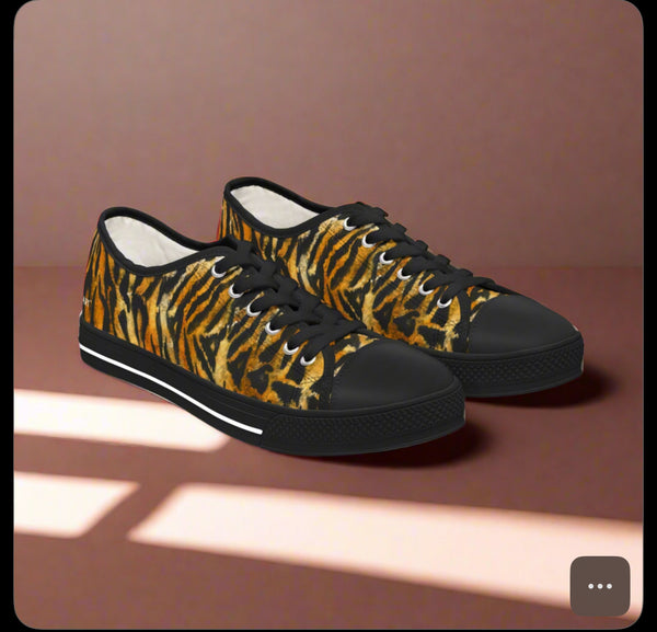 Orange Tiger Striped Women's Sneakers, Animal Print Women's Sneakers, Best Low Top Sneakers (US Size: 5.5-12)