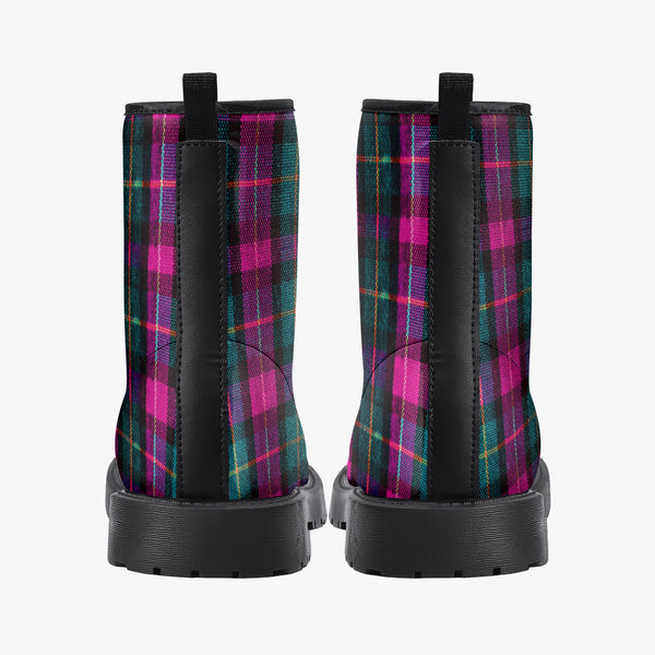 Pink Plaid Print Women's Boots, Pink &amp; Green Scottish Style Plaid Print Designer Best Water Resistant Anti-Moisture Durable Winter Boots For Women (US Size 5.5-12) Pink Plaid Women's Canvas Boots, Pink &amp; Green Scottish Style Plaid Classic Print Elegant Feminine Casual Fashion Gifts,&nbsp;Pink Plaid Print&nbsp;Shoes For Plaid Lovers, Water Resistant Anti-Moisture Combat Boots, Designer Women's Winter Lace-up Toe Cap Hiking Boots Shoes For Women