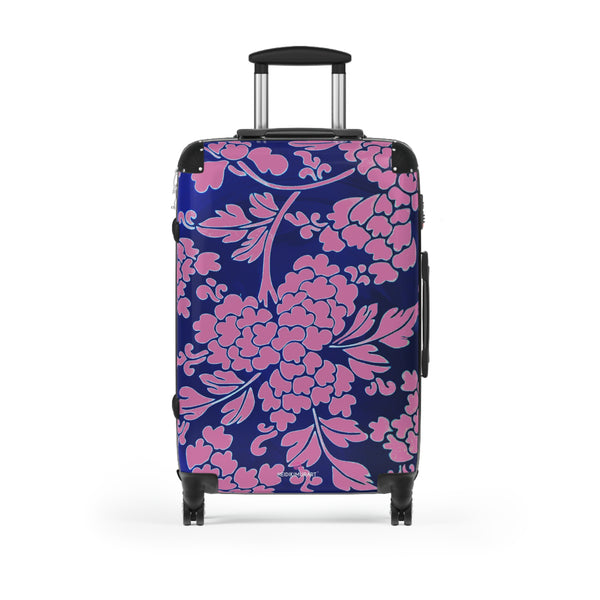 Pink Blue Floral Print Suitcase, Abstract Oriental Style Floral Print Designer Suitcase Luggage (Small, Medium, Large)&nbsp;Unique Cute Spacious Versatile and Lightweight Carry-On or Checked In Suitcase, Best Personal Superior Designer Adult's Travel Bag Custom Luggage - Gift For Him or Her - Printed in&nbsp; Canada