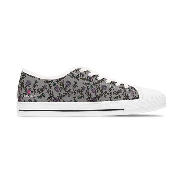 Grey Purple Floral Women's Sneakers, Floral Print Best Women's Low Top Canvas Sneakers (US Size: 5.5-12)