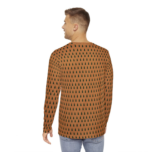 Brown Christmas Tree Men's Long Sleeves, Men's Long Sleeve Shirt (AOP) - Made in USA